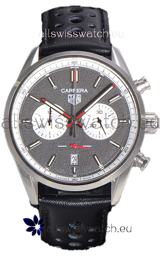 Tag Heuer Carrera Chronograph 43 Swiss Quartz Replica Watch Grey Dial Leather Strap