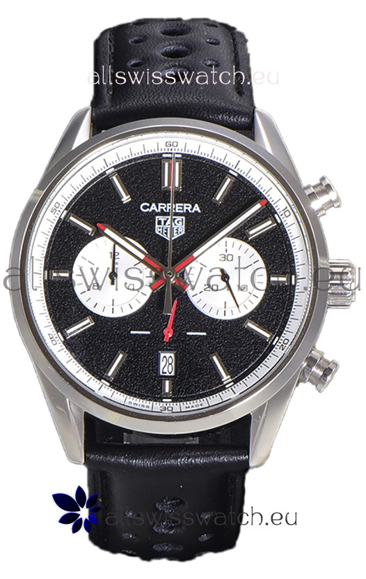 Tag Heuer Carrera Chronograph 43 Swiss Quartz Replica Watch Black Dial Leather Strap 