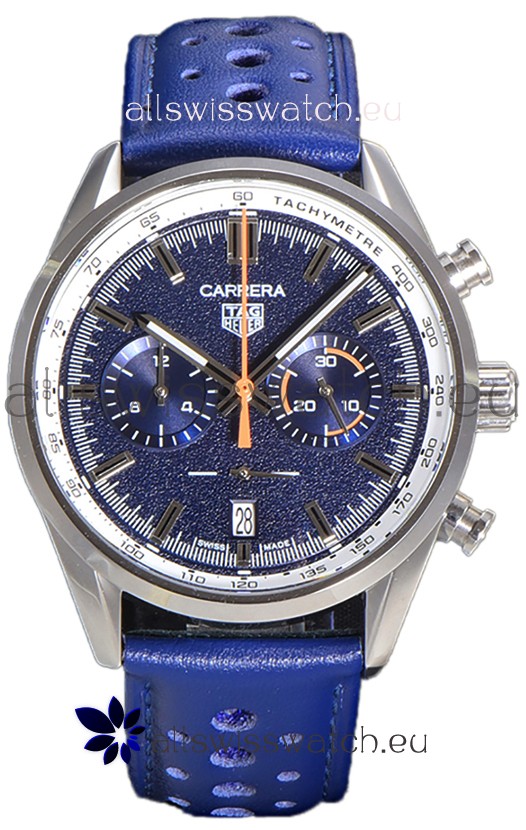 Tag Heuer Carrera Chronograph 43 Swiss Quartz Replica Watch Blue Dial Leather Strap