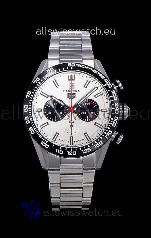 Tag Heuer Carrera Swiss Quartz Movement Replica Watch in White Dial - Stainless Steel Strap