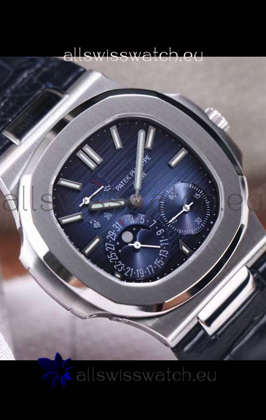 Patek Philippe Nautilus 5712/1A 1:1 Quality Swiss Replica Watch in Blue Dial Leather Strap