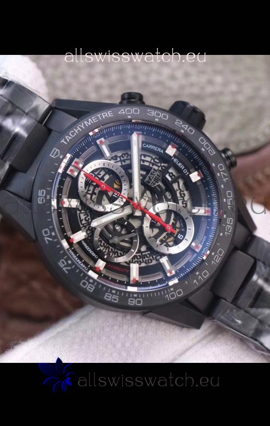 Tag Heuer Carrera Heuer 01 Swiss Replica Watch in PVD Casing - Black Skeleton Dial