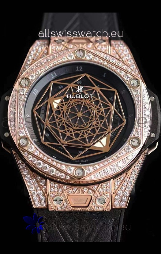 Hublot Big Bang Sang Bleu 45MM Stainless Steel Diamonds Edition Swiss Replica Watch