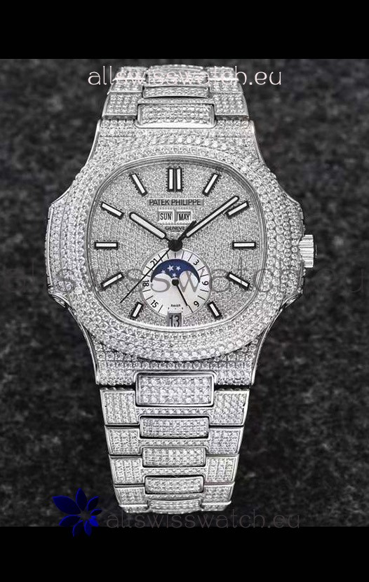 Patek Philippe Nautilus 5726A 1:1 Mirror Swiss Watch - Diamonds Casing/Dial