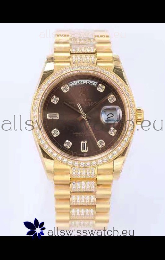 Rolex Day Date Presidential 18K Yellow Gold Watch 36MM - Brown Dial 1:1 Mirror Quality Watch