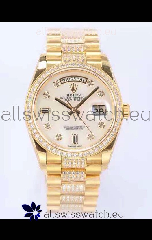 Rolex Day Date Presidential 18K Yellow Gold Watch 36MM - White Pearl Dial 1:1 Mirror Quality Watch