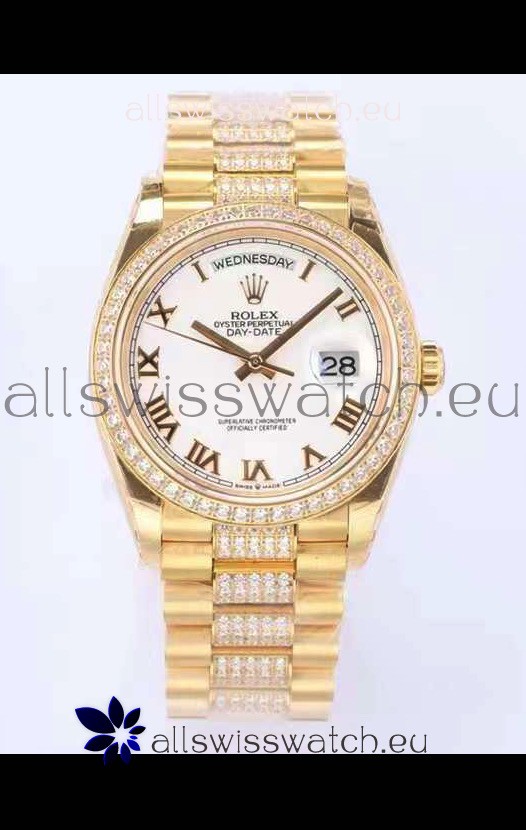 Rolex Day Date Presidential 18K Yellow Gold Watch 36MM - White Roman Dial 1:1 Mirror Quality Watch