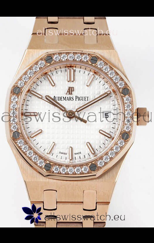 Audemars Piguet Royal Oak Swiss Automatic 34MM Swiss Watch in Rose Gold Casing - 1:1 Mirror Replica Edition