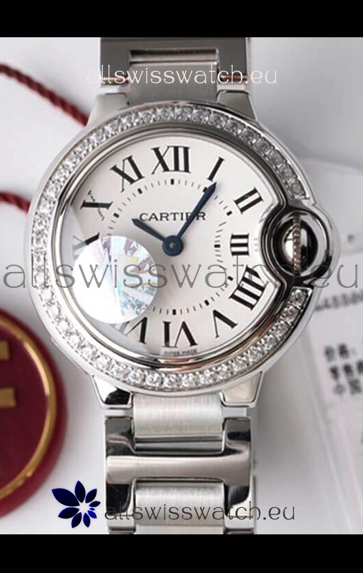 Ballon De Cartier Swiss Quartz 1:1 Mirror Quality 28MM in Steel Casing White Dial 