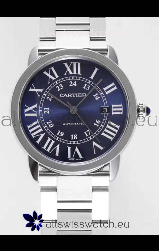 Ronde De Cartier Swiss Replica Watch - Stainless Steel Casing in Blue Dial 