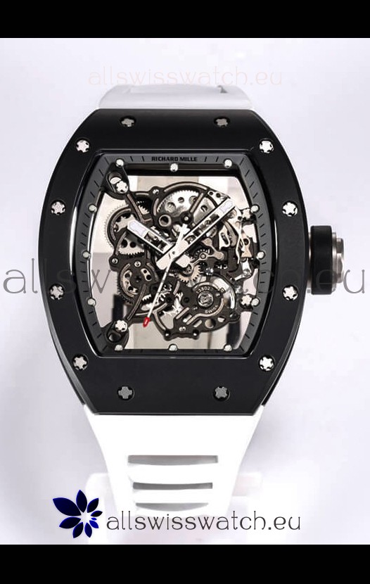 Richard Mille RM055 Black Ceramic Casing 1:1 Mirror Replica Watch in White Strap