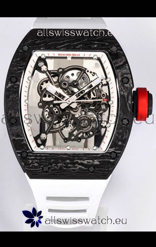 Richard Mille RM055 Black Carbon Casing 1:1 Mirror Replica Watch in White Strap