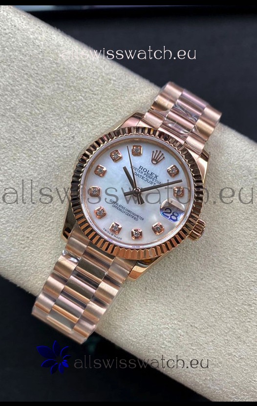 Rolex Datejust 278275 31MM Swiss Replica in 904L Steel Rose Gold in White Pearl Dial - 1:1 Mirror Replica