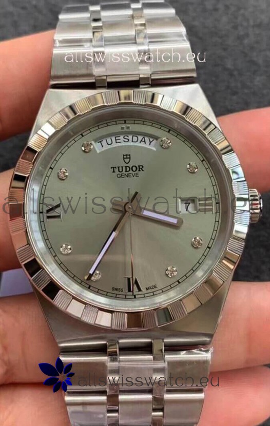 Tudor Royal Edition Watch - 1:1 Mirror Replica in Steel Casing - Grey Diamonds Dial