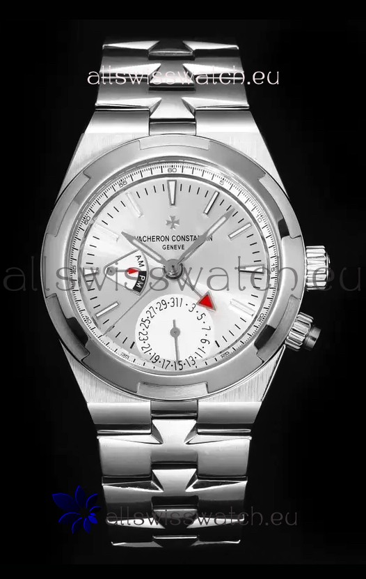 Vacheron Constantin Overseas Dual Time 1:1 Mirror Swiss Replica Watch in Steel Dial 