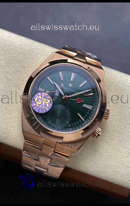 Vacheron Constantin Overseas Dual Time Rose Gold 1:1 Mirror Swiss Replica Watch in Green Dial