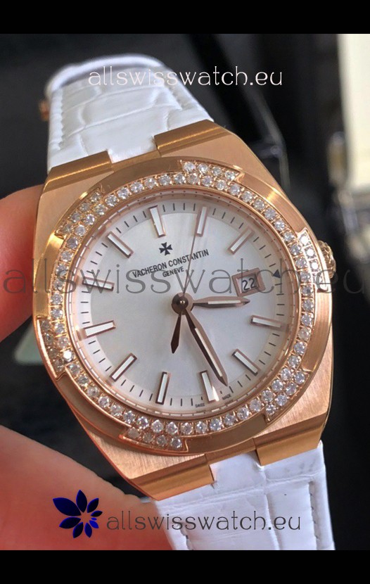 Vacheron Constantin Overseas Rose Gold 33MM Swiss Quartz Replica Watch Steel Dial 