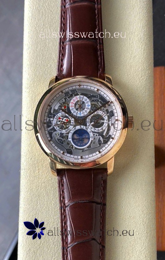 Vacheron Constantin Patrimony Traditionelle Rose Gold Skeleton Swiss Replica Watch 