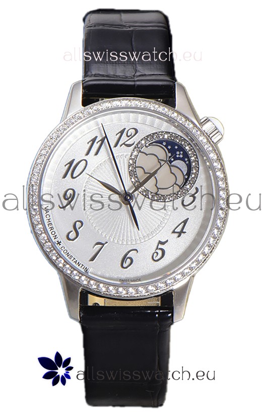 Vacheron Constantin Egerie Muse Moonphase 904L Steel Casing in White Dial Swiss Replica Watch 