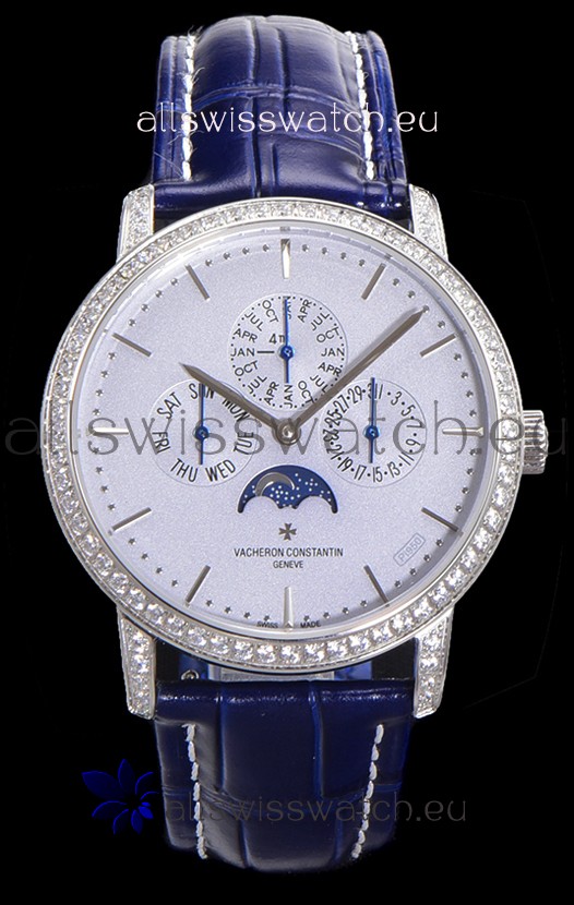 Vacheron Constantin Patrimony Perpetual Calendar Ultra-Thin White Gold Light Blue Dial Swiss Replica