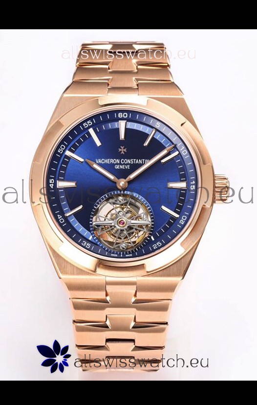 Vacheron Constantin Overseas Tourbillon Rose Gold in Blue Dial Gold Strap 1:1 Mirror Replica