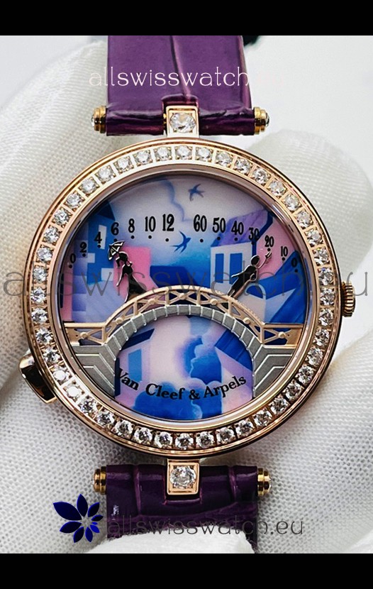 Van Cleef & Arpels Lady Arpels Pont des Amoureux in Rose Gold Purple Strap