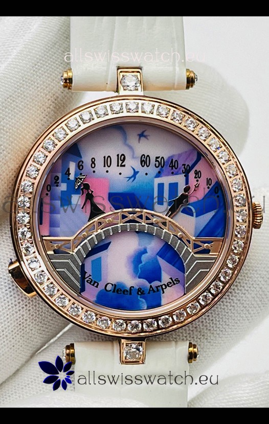 Van Cleef & Arpels Lady Arpels Pont des Amoureux in Rose Gold White Strap