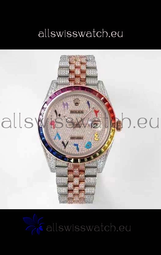 Rolex Datejust Full ICED Out Arabic Numerals Watch in 41MM Casing - 3135 Movement Rose Gold 
