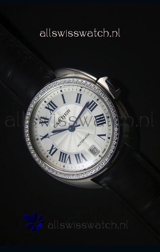 Cle De Cartier Watch 40MM Steel Case Diamonds Bezel - 1:1 Mirror Replica Watch