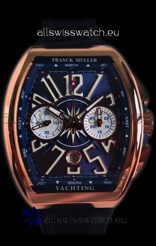 Franck Muller Vanguard Chronograph 18K Pink Gold Blue Dial Swiss Watch 