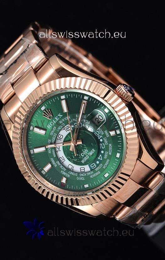 Rolex SkyDweller Swiss Watch in 18K Rose Gold Case - DIW Edition Green Dial 