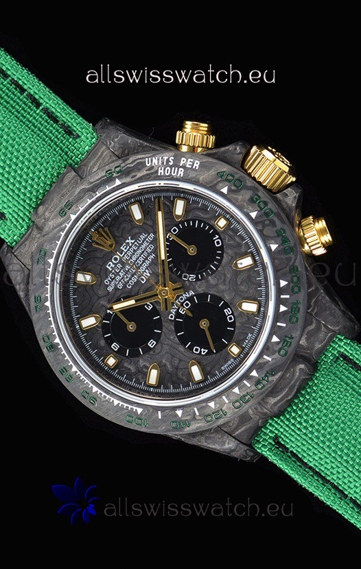Rolex Daytona DiW Forged Cabon Casing 1:1 Mirror Replica with Green Nylon Strap 