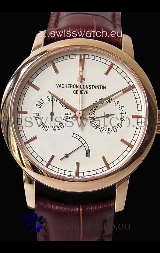 Vacheron Constantin Traditionnelle Day Date Pink Gold Swiss Replica Watch 