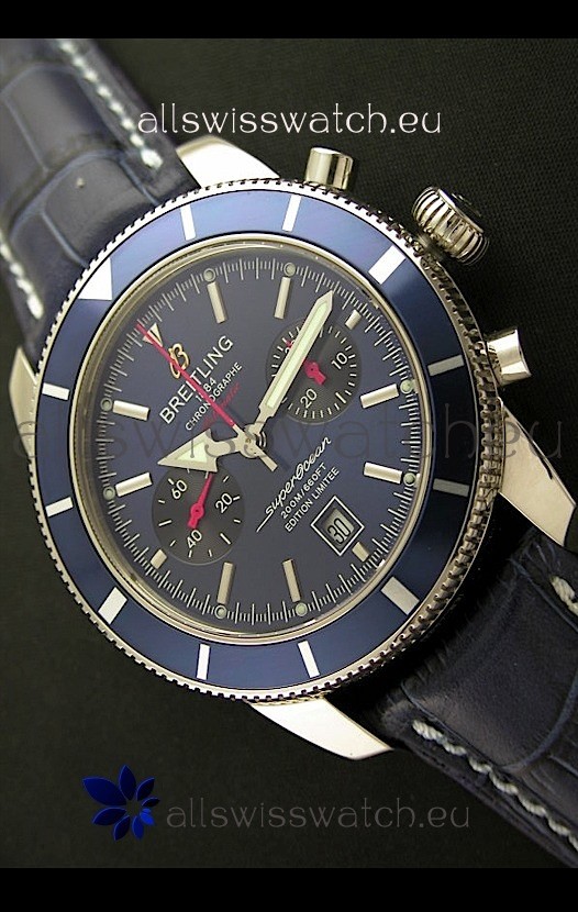 Breiting Superocean 2010 Heritage Swiss Chronograph Watch in Blue