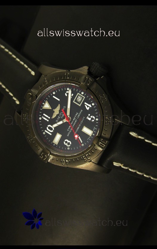 Breitling Seawolf PVD Coated Swiss Watch in Black Strap