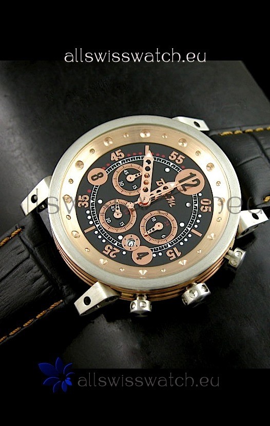 B.R.M.0011G6 Japanese Replica Quartz Watch in Black&Rose Gold Dial