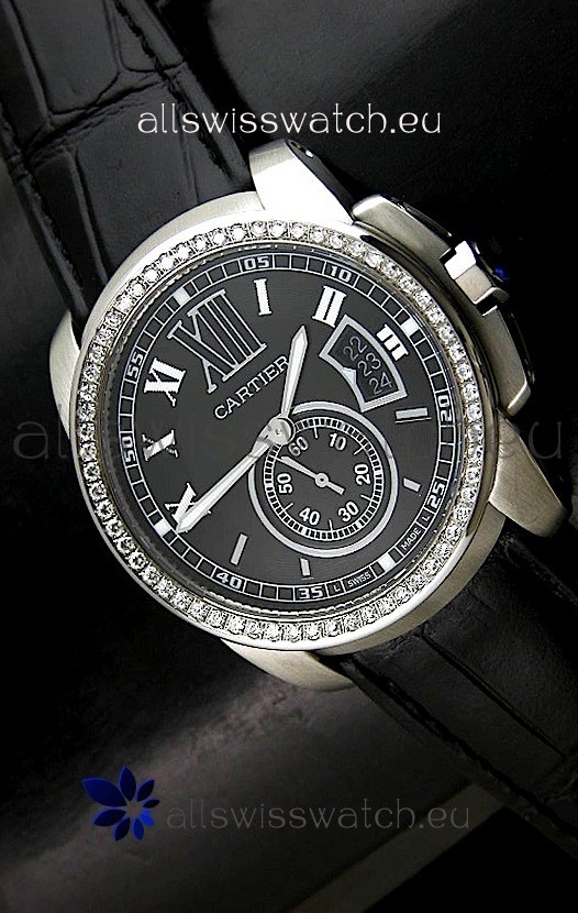 Cartier Calibre de Japanese Replica Watch in Black Dial