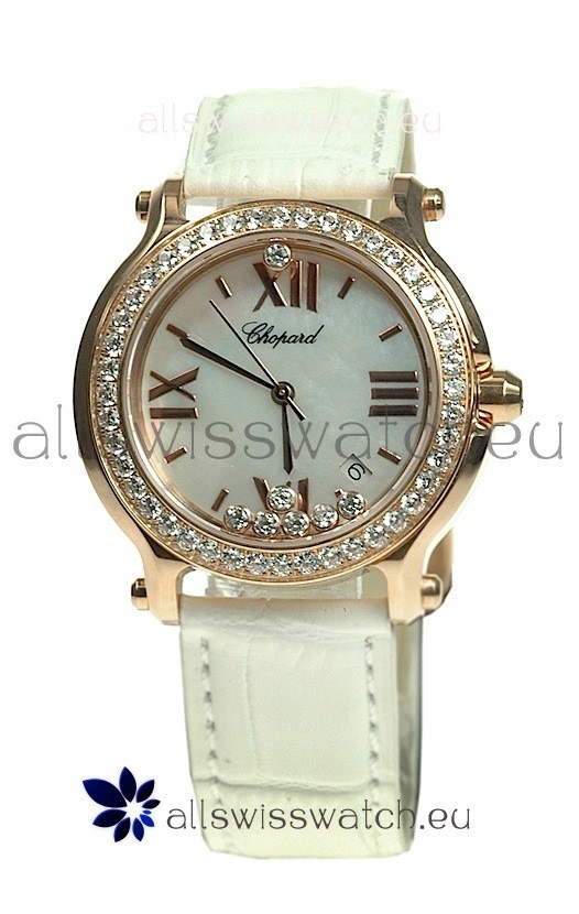 Chopard Happy Sport Swiss Ladies Swiss Replica Gold Watch in Diamond Bezel