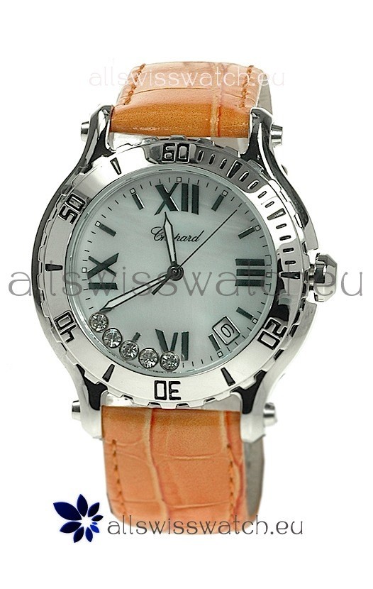 Chopard Happy Sport Diamonds Edition Replica Watch in White Pearl Dial