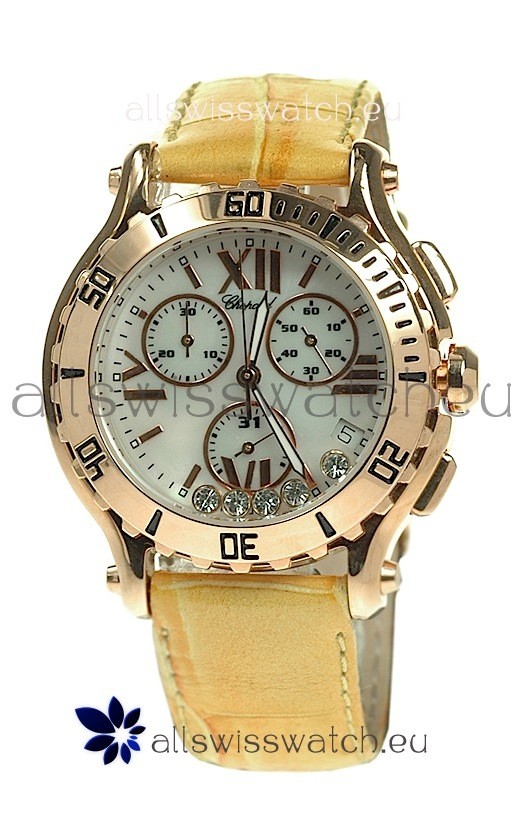 Chopard Happy Sport Diamonds Edition Replica Gold Watch in Yellow Strap