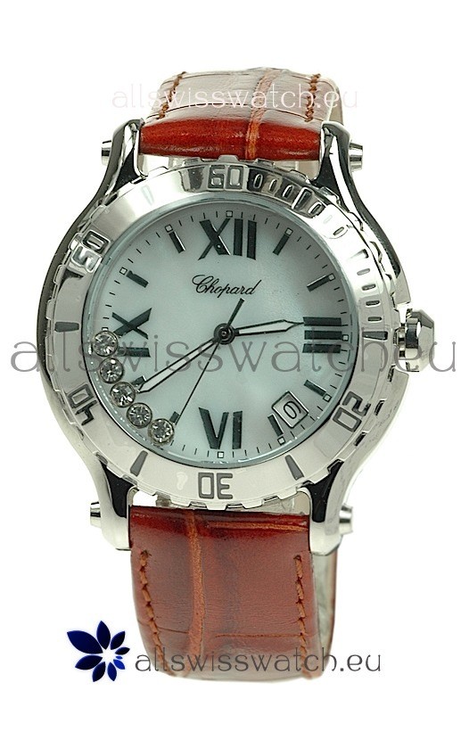 Chopard Happy Sport Diamonds Edition Replica Watch in Brown Strap