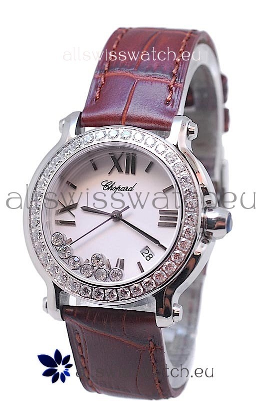 Chopard Happy Sport Star Shaped Diamonds Swiss Watch in Brown Strap