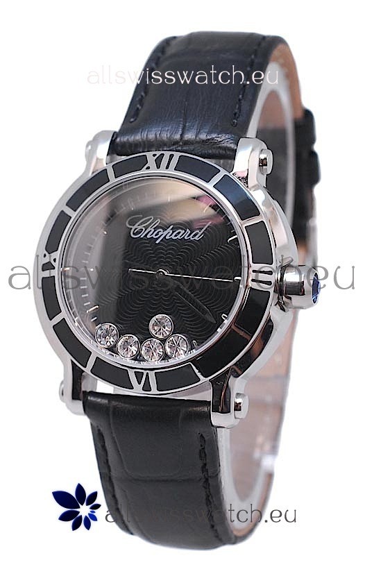 Chopard Happy Sport Star Shaped Diamonds Swiss Watch in Black Dial