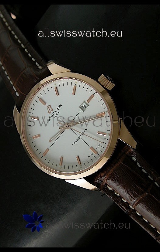 Breitling Transocean Rose Gold White Dial Swiss Watch