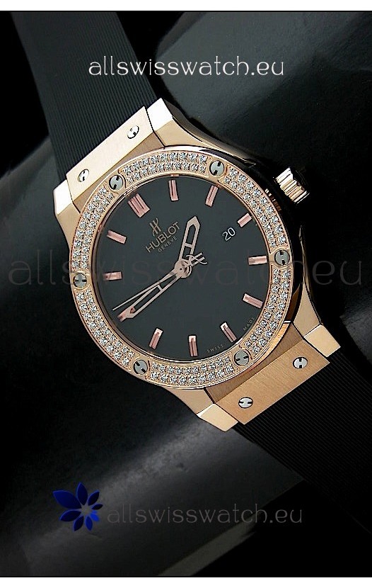 Hublot Fusion Bang Swiss Watch in Rose Gold Case Diamonds Bezel