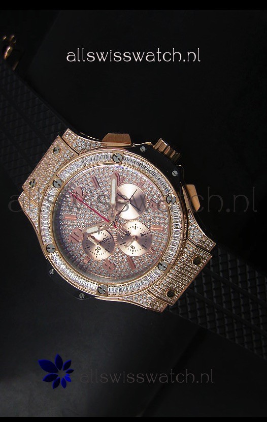 Hublot Big Bang Rose Gold Watch Quartz Movement in Black Strap