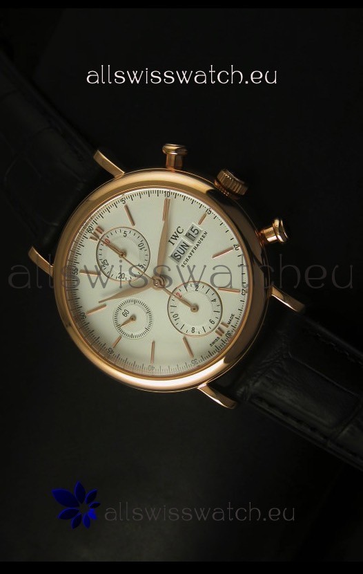 IWC Portofino Chronograph Swiss Watch in Rose Gold Case White Dial