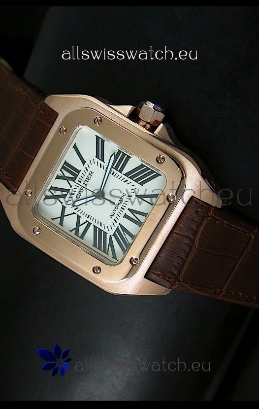 Cartier Santos 100 1:1 Mirror Replica Rose Gold Watch 42MM