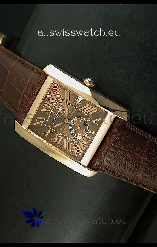 Cartier Tank Anglaise Japanese Replica Watch 34MM - Brown Dial Pink Gold