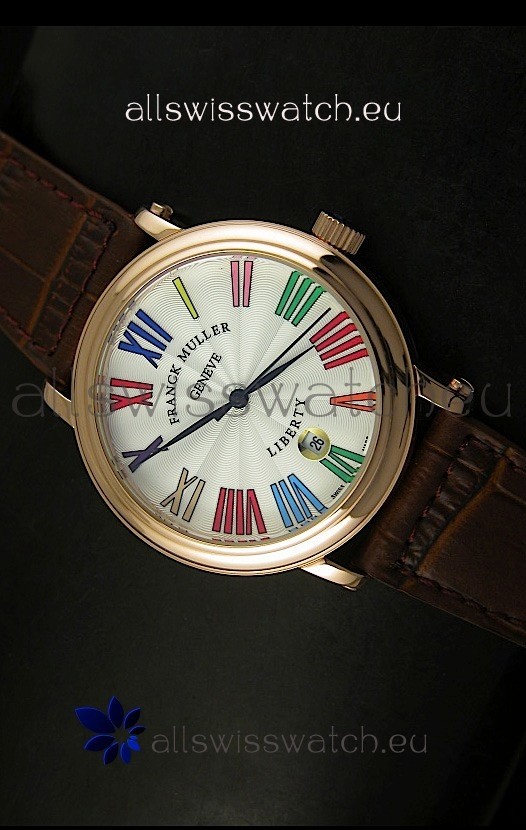 Franck Muller Master of Complications Liberty Japanese Replica Watch in Pink Gold Case